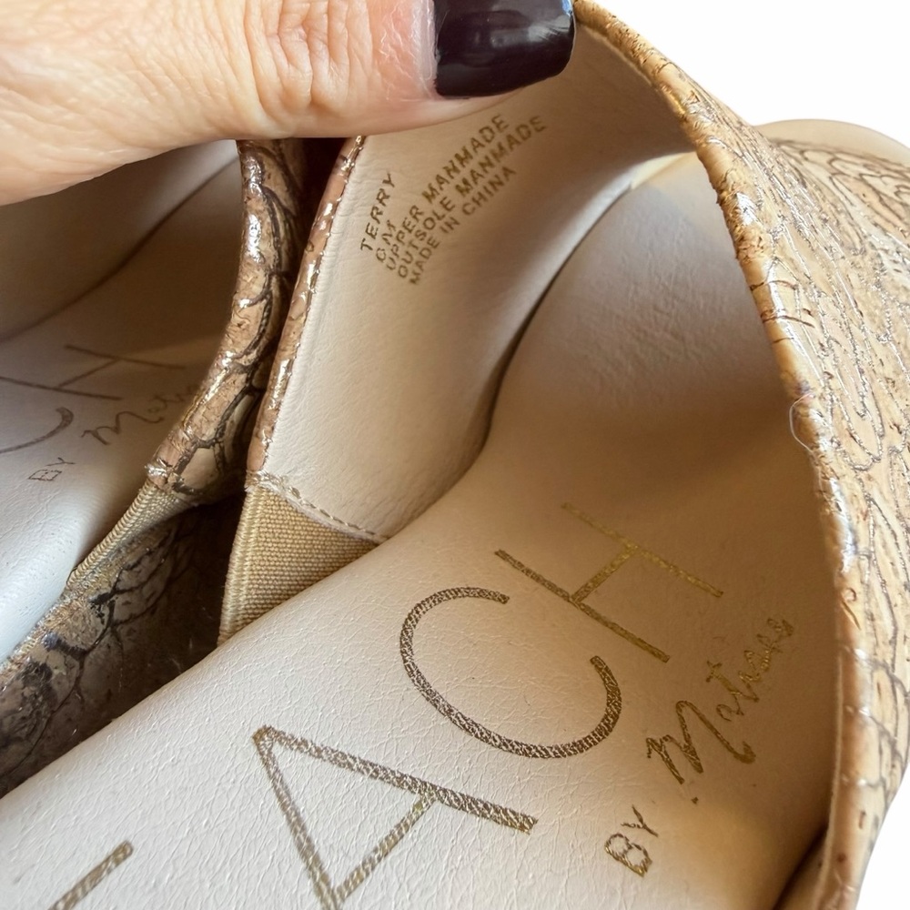 BEACH by Matisse Terry Style Floral Embossed Tan Cork Platform Mules Size 6 - Picture 8 of 9